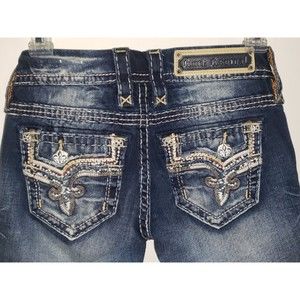 Rock Revival Betty Jeans Straight Women 24 Blue Medium Wash Stretch Thick Stitch